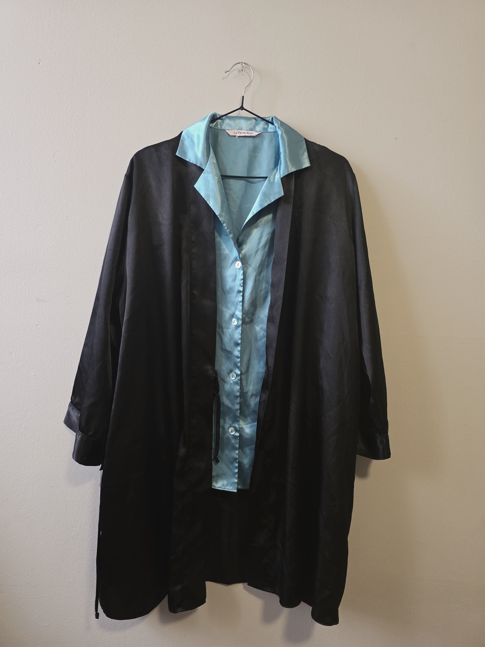 Silky Black & Light Blue Oversized Women's Cover Up Set - La Vie En Rose